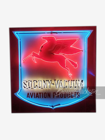 CIRCA 1940S MOBIL OIL SOCONY-VACUUM AVIATION PRODUCTS PORCELAIN WITH NEON SIGN