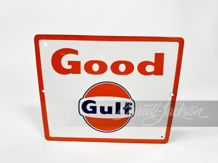 LATE 1950S-EARLY '60S GOOD GULF GASOLINE PORCELAIN PUMP PLATE SIGN