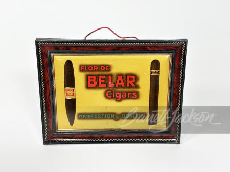 CIRCA 1920S-30S FLOR DE BELAR CIGARS TIN LITHO SIGN