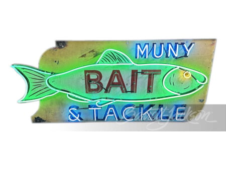 1940S MUNY BAIT & TACKLE SHOP NEON TIN SIGN