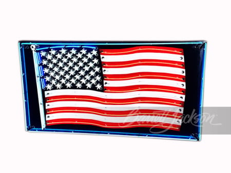 LARGE CIRCA 1950S AMERICAN FLAG PORCELAIN WITH ANIMATED NEON SIGN