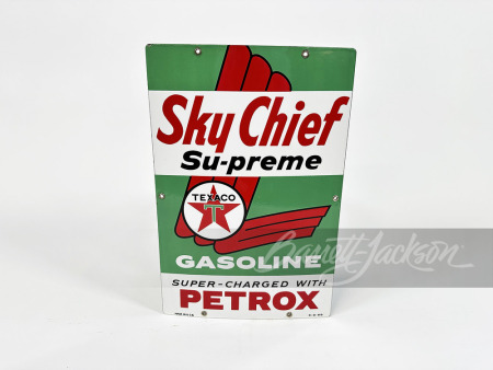 1959 TEXACO OIL SKY CHIEF GASOLINE PORCELAIN PUMP PLATE SIGN