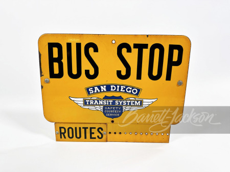 CIRCA 1940S SAN DIEGO TRANSIT SYSTEM PORCELAIN BUS STOP SIGN