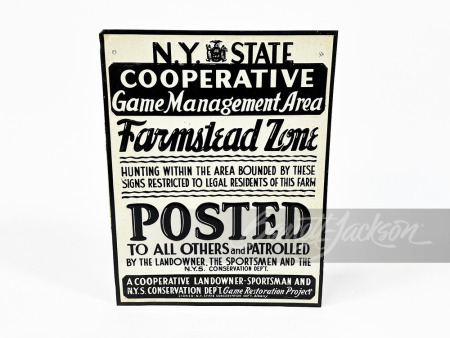 1930S NEW YORK STATE GAME MANAGEMENT AREA EMBOSSED TIN SIGN