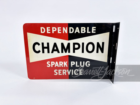 LATE 1950S DEPENDABLE CHAMPION SPARK PLUGS TIN FLANGE SIGN