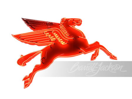 1957 MOBIL OIL RIGHT-FACING PEGASUS PORCELAIN WITH ANIMATED NEON SIGN