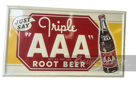 LARGE 1948 AAA ROOT BEER EMBOSSED TIN SIGN