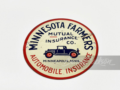 1920S MINNESOTA FARMERS INSURANCE TIN LICENSE PECTIN SIGN