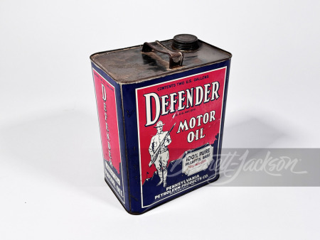 CIRCA 1930S DEFENDER MOTOR OIL 2-GALLON TIN