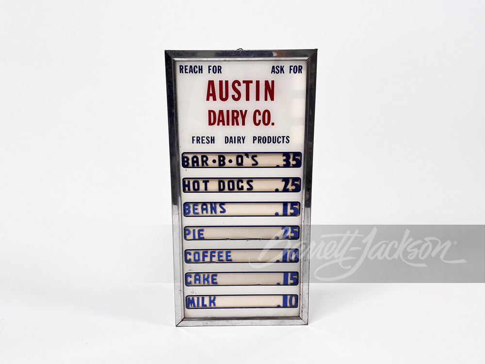 EARLY 1950S AUSTIN DAIRY PRODUCTS MENU BOARD