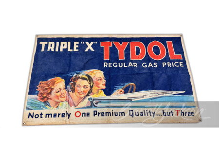 LATE 1920S TYDOL TRIPLE X GASOLINE BANNER