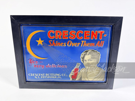 1920S CRESCENT BEVERAGES EMBOSSED TIN SIGN