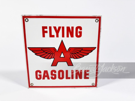 CIRCA 1940S FLYING A GASOLINE PORCELAIN PUMP PLATE SIGN