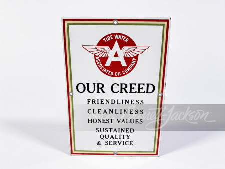 EARLY 1950S FLYING A GASOLINE RESTROOM CREED PORCELAIN SIGN