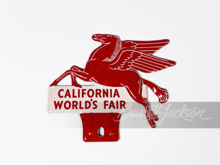 1939 MOBIL OIL CALIFORNIA WORLD'S FAIR LICENSE PLATE ATTACHMENT SIGN