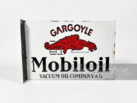 1930S GARGOYLE MOBILOIL PORCELAIN FLANGE SIGN