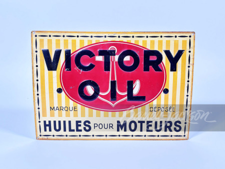 1930S VICTORY OIL EMBOSSED TIN SIGN