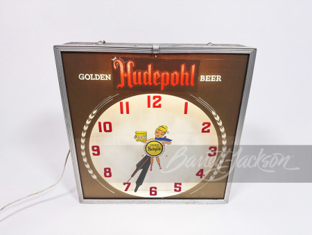 LATE 1950S GOLDEN HUDEPOHL BEER LIGHT-UP CLOCK