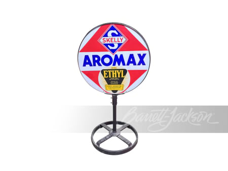 1930S-40S SKELLY AROMAX GASOLINE PORCELAIN CURB SIGN