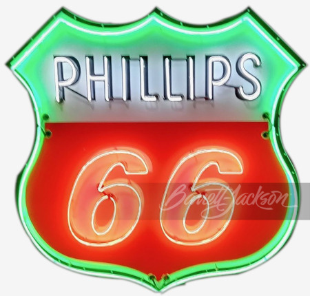 LARGE LATE 1950S-EARLY '60S PHILLIPS 66 PORCELAIN SIGN WITH ANIMATED NEON