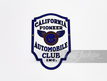 CIRCA 1920S CALIFORNIA PIONEER AUTOMOBILE CLUB PORCELAIN ENAMEL RADIATOR BADGE