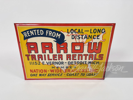 1940S ARROW TRAILER RENTALS EMBOSSED TIN SIGN