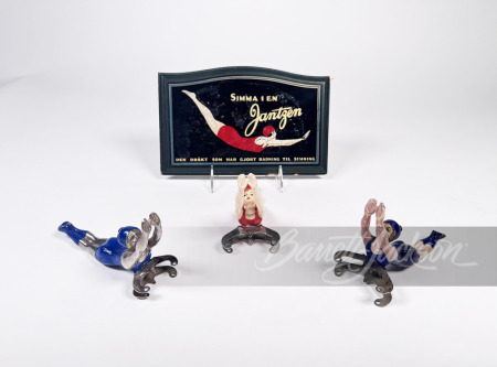 STORE DISPLAY OF THREE 1924 JANTZEN SWIM LADY HOOD ORNAMENT ATTACHMENTS