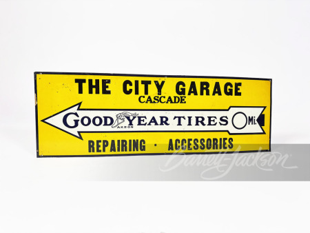 CIRCA LATE 1920S-EARLY '30S GOODYEAR TIRES CITY GARAGE TIN SIGN