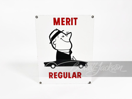 1950S MERIT REGULAR GASOLINE PORCELAIN PUMP PLATE SIGN