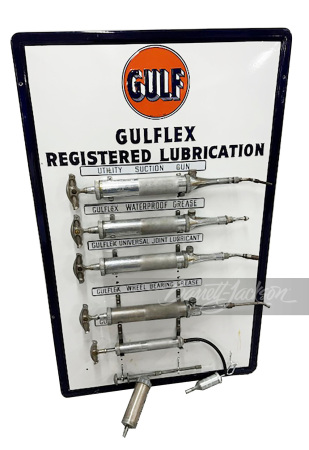 1940S GULF OIL PORCELAIN LUBRICATION GUN RACK