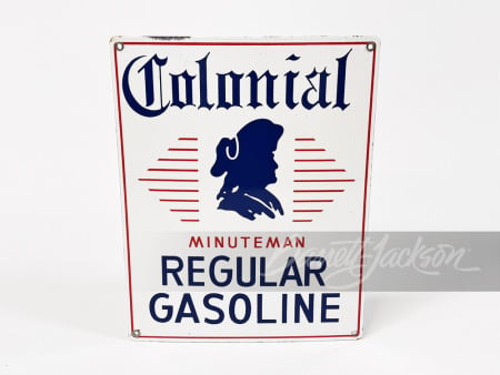 1950S COLONIAL MINUTEMAN GASOLINE PORCELAIN PUMP PLATE SIGN