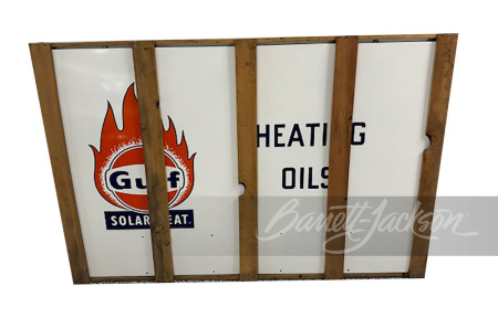 LATE 1950S-EARLY '60S GULF OIL SOLAR HEAT PORCELAIN SIGN