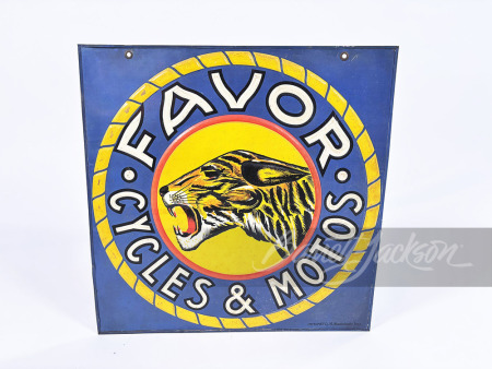 1930S FAVOR CYCLES & MOTOS TIN LITHO SIGN