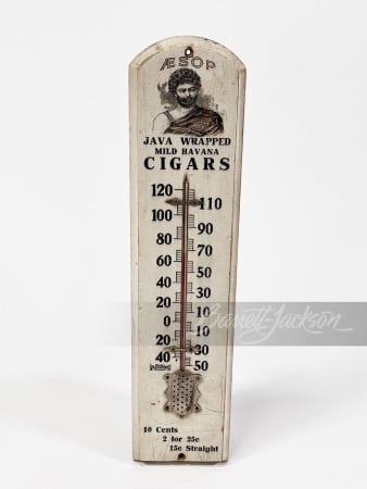 LATE 1910S AESOP MILD HAVANA CIGARS WOODEN THERMOMETER