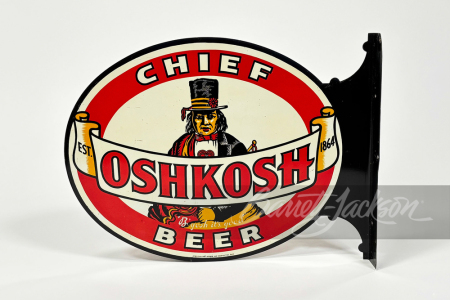 1930S CHIEF OSH KOSH BEER TIN FLANGE SIGN