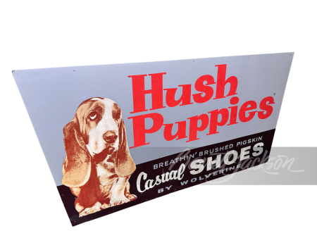 LARGE LATE 1950S-EARLY '60S HUSH PUPPY SHOES TIN SIGN