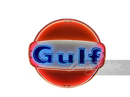 1965 GULF OIL PORCELAIN SIGN WITH ANIMATED NEON