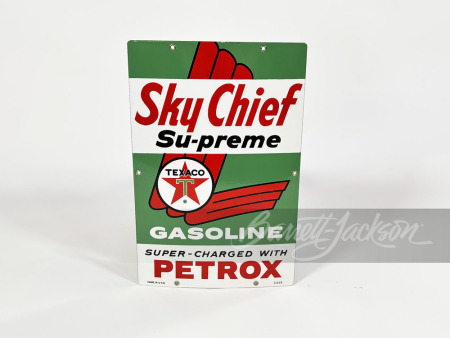 1962 TEXACO SKY CHIEF SUPREME GASOLINE PORCELAIN PUMP PLATE SIGN