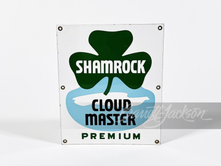 1950S SHAMROCK CLOUD MASTER PREMIUM GASOLINE PORCELAIN PUMP PLATE SIGN