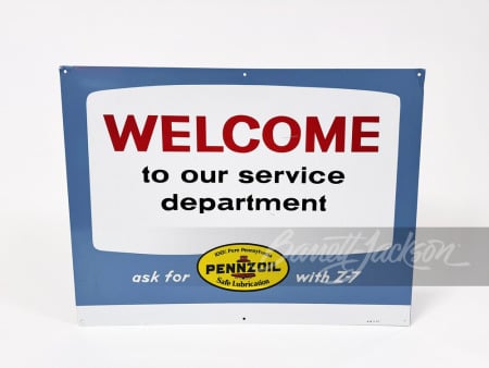 1973 PENNZOIL "WELCOME TO OUR SERVICE DEPARTMENT" TIN SIGN