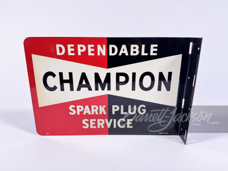 LATE 1950S DEPENDABLE CHAMPION SPARK PLUGS TIN FLANGE SIGN