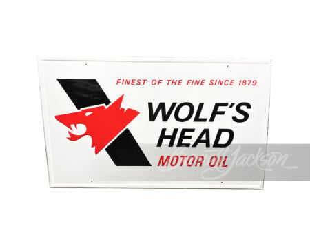 1973 WOLF'S HEAD MOTOR OIL TIN SIGN