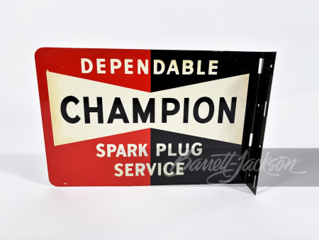 LATE 1950S-EARLY '60S CHAMPION SPARK PLUGS TIN FLANGE SIGN