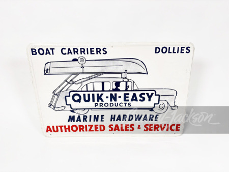 CIRCA 1950S QUIK-N-EASY AUTOMOBILE BOAT CARRIERS TIN SIGN