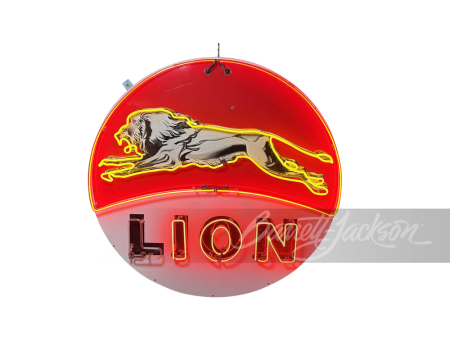 LATE 1950S LION GASOLINE PORCELAIN WITH NEON SIGN