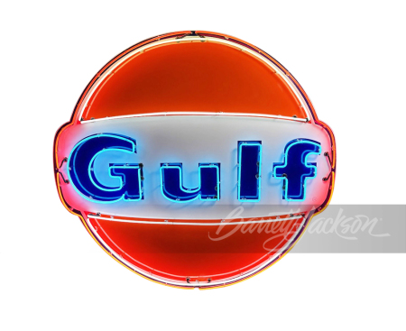 LARGE 1963 GULF OIL PORCELAIN WITH ANIMATED NEON SIGN