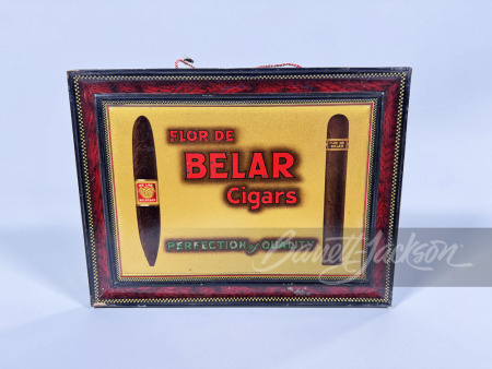 CIRCA 1920S-30S FLOR DE BELAR CIGARS TIN LITHO COUNTERTOP SIGN