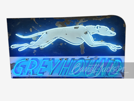 1950S GREYHOUND BUS PORCELAIN SIGN WITH ANIMATED NEON