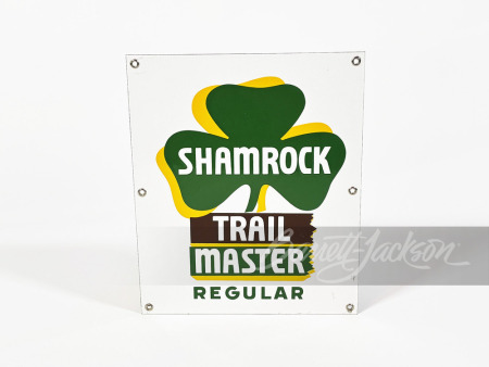 1950S SHAMROCK TRAIL MASTER GASOLINE PORCELAIN PUMP PLATE SIGN