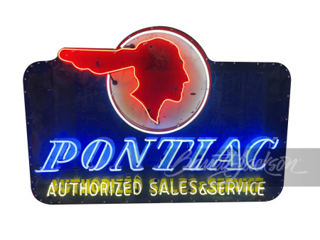 EARLY 1950S PONTIAC AUTHORIZED SERVICE TIN WITH NEON SIGN